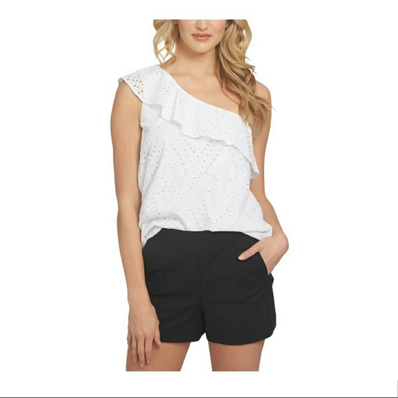 1.STATE blouse Eyelet One Shoulder ultra white - Picture 2 of 6